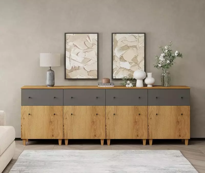 Storage Cabinets for Living Room, Modern Wood Accent Cabinets Sideboard with Drawers, Doors, Adjustable Shelf for Dining Room