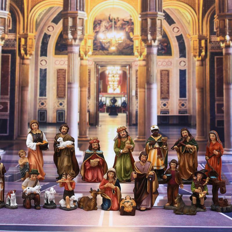 Christmas Nativity Scene Set Set Of 20pcs Realistic Manger Statue With Vivid Expression Collectible Figurines For Living Room