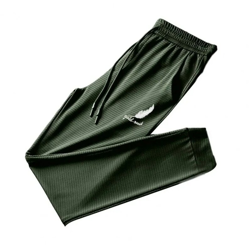 Pantalones de seda de hielo con cordón para hombre, pantalones deportivos de secado rápido con bolsillos para uso diario, Verano