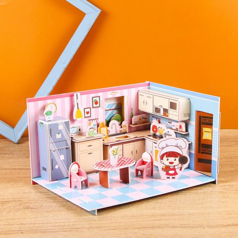 3D Cartoon Handmade Puzzle DIY Room Kids Educational Paper Puzzle Toys Room Construction Kindergarten Boys Girls Assemble Gift