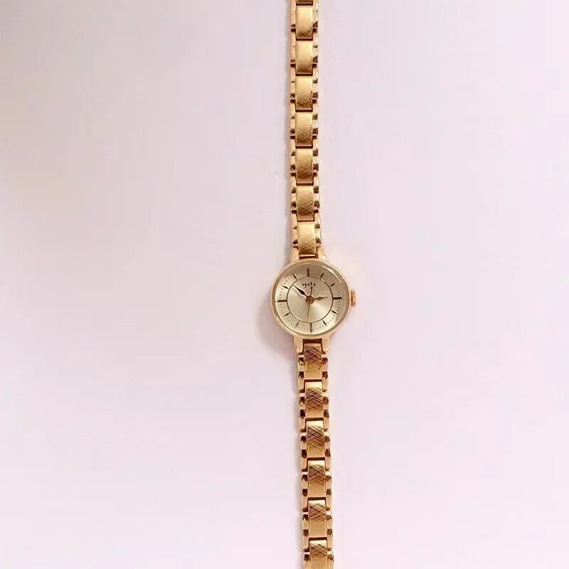 Banda de latón japonés de oro de 24k de alta calidad, Mini reloj Retro de lujo con cadena fina, exquisito reloj Medieval pequeño de oro para mujer
