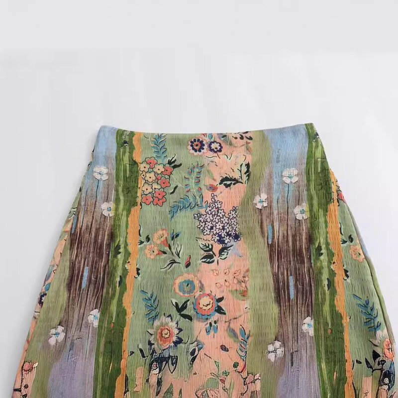 Falda larga con abertura lateral para mujer, Vestido de playa con estampado de pintura al óleo y fragancia floral, estilo Retro, 2024