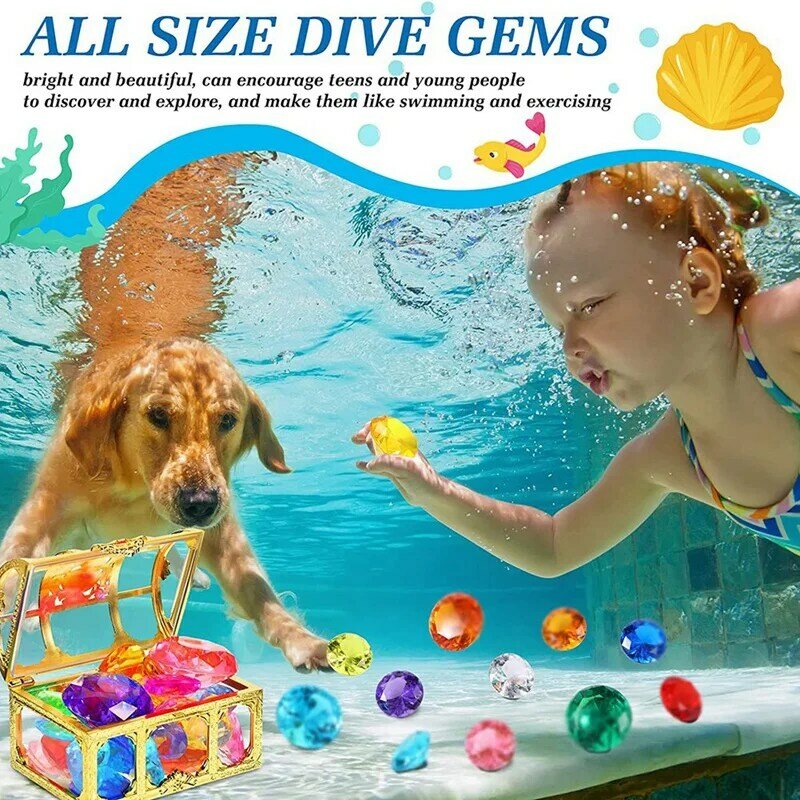 40Pcs Diving Gem Pool Toys Include Colorful Diamonds Set Dive Toy Treasure Chest Underwater Swimming Toy Gem Pirate Box