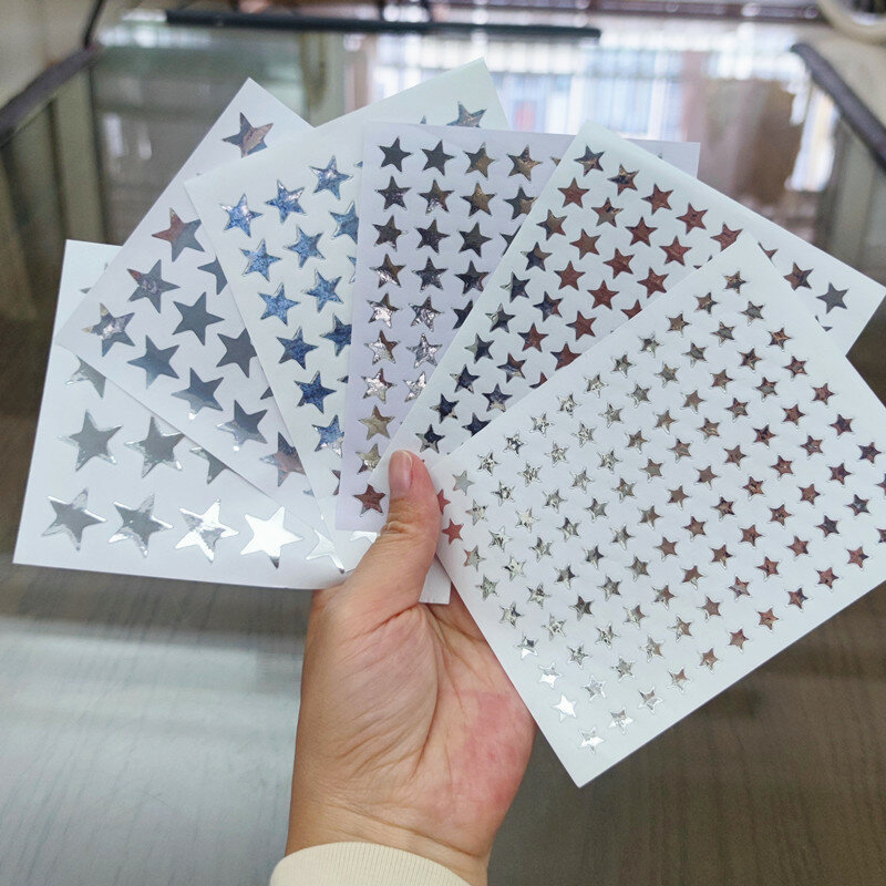 10 листов/упаковка, серебряные наклейки с пятиконечными звездами