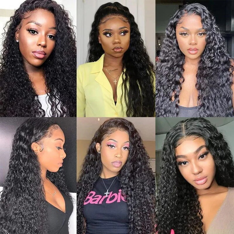 30 32 40 Inch Curly Human Hair Bundles Brazilian Water Deep Wave 13x4 13x6 Lace Front Human Hair Wig Pre Plucked Hair For Women