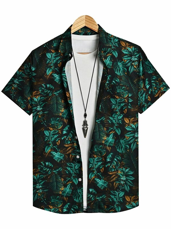 Camicia da uomo Tropical plants pattern 3D Print top Summer Casual Holiday Shirt New Button risvolto maniche corte abbigliamento Unisex