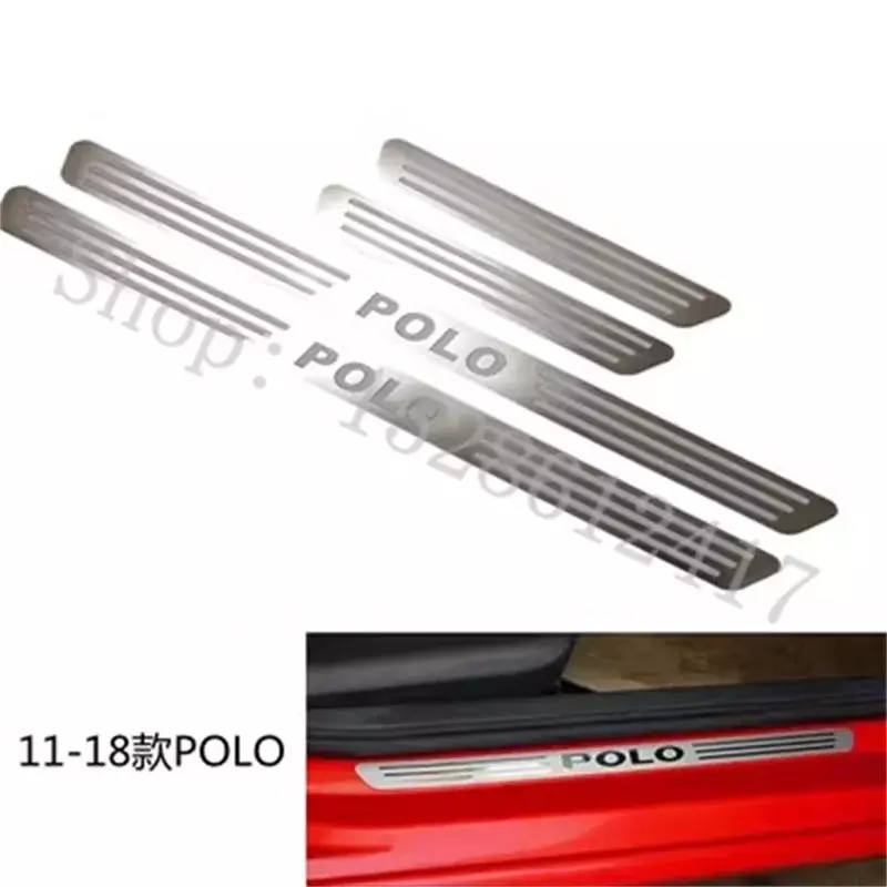 Aço inoxidável Porta Sill Strip, Styling Scuff Plate, Pedal Cover, Adesivos, Auto Acessórios, VW Volkswagen Polo 2011-2020