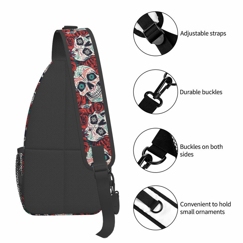 Seamless Skull Sling Bags Chest Crossbody Shoulder Backpack Hiking Travel Daypacks Seamless Flower Halloween Fashion Satchel
