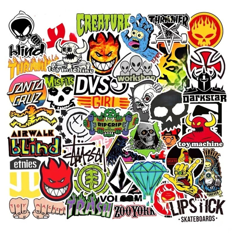 Desenhos animados Brand Logo Adesivos para Skate, Clássico Graffiti Etiqueta, DIY, Bagagem, Laptop, Skate, Bicicleta, 10 pcs, 50 pcs, 100pcs