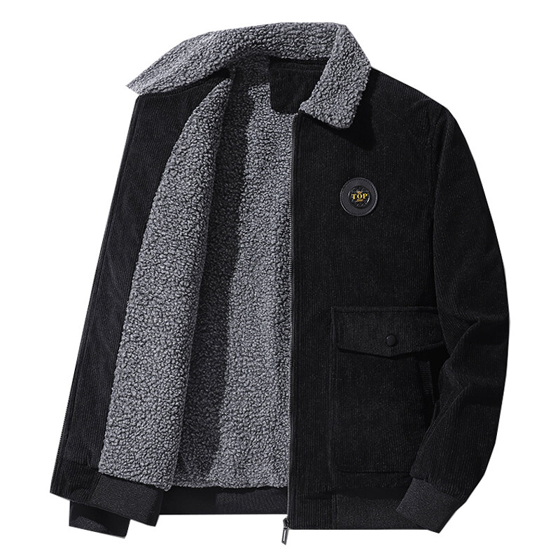 남성 두꺼운 코듀로이 모피 칼라 코트, 따뜻한 남성 재킷, 캐주얼 패션, 야외 방풍 아웃웨어, 2023 겨울 신상