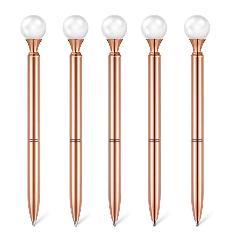 5 Stuks Balpennen Metalen Perl Pennen Voor Journaling Balpen Zwarte Inkt Intrekbare Fraaie Pen Kantoorbenodigdheden