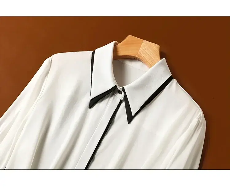 포플린 용수철 가을 여성 블라우스, 심플한 상의, 단색 긴팔 라펠 칼라 단추 셔츠, 캐주얼 패션, 2024 신상