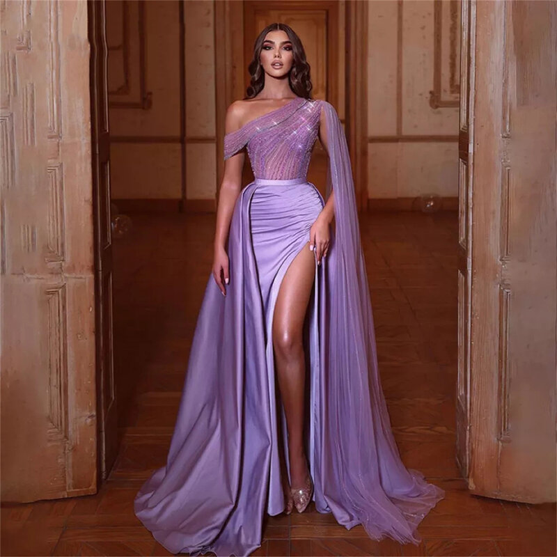 Robe de soirée violette fendue élégante pour femmes, robes formelles pour événements spéciaux, robe de gala rose, occasion de luxe, 2023