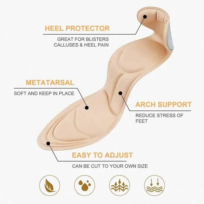 Women High Heel Insole Super Soft Pointed Tip Breathable Sponge Full Length Insole Prevent Heel Sagging Non Slip Full Size Pad