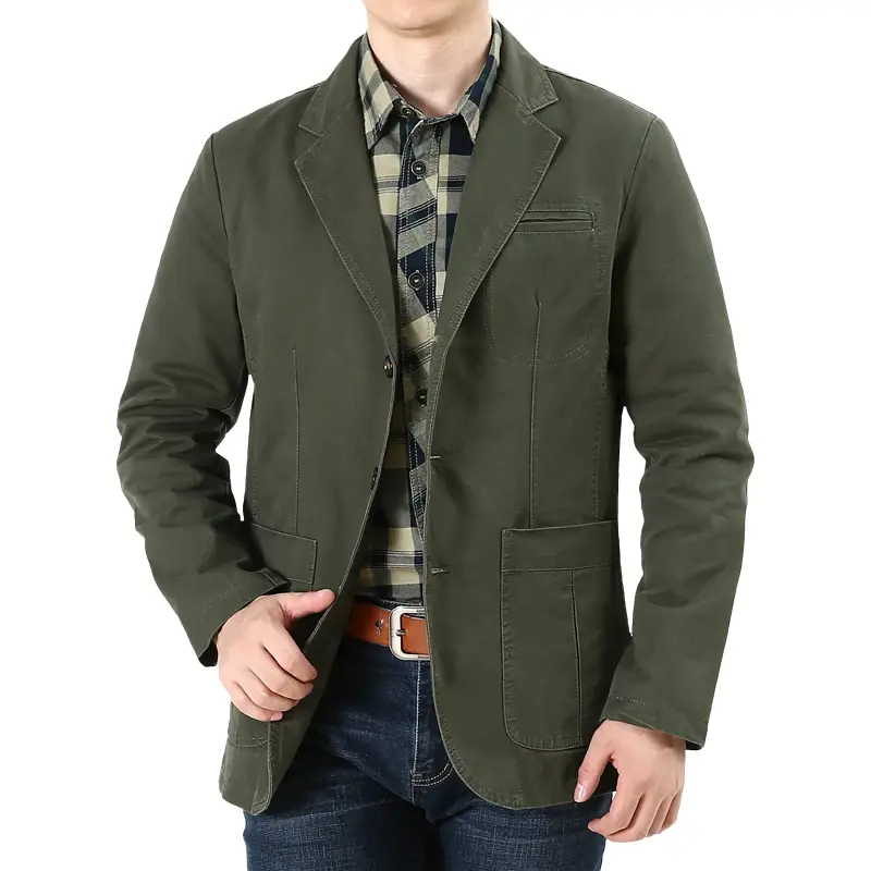 Mens Cotton Jacket Business Casual Spring and Autumn New Middle-aged Men's Blazer Jacket Male Denim Jackets Casual Slim Fit