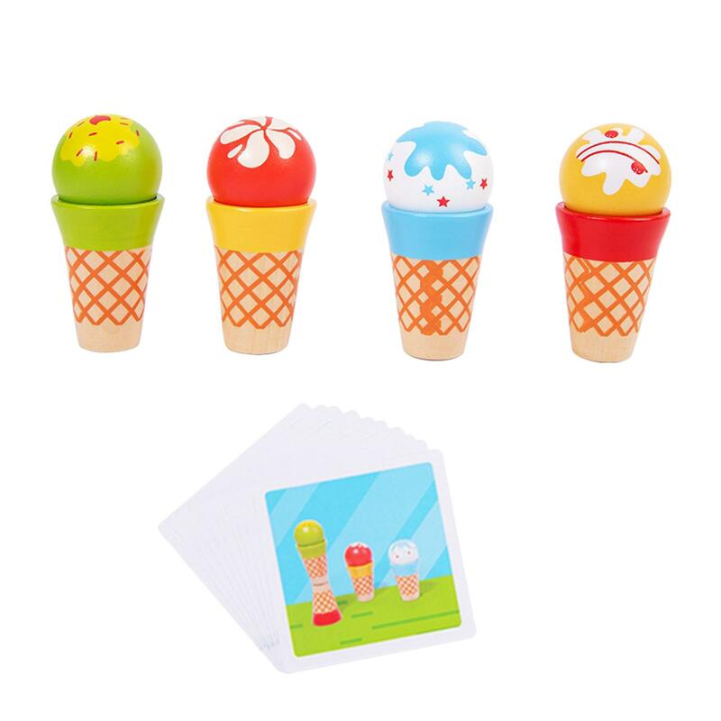 남아여아 어린이용 나무 아이스크림 플레이세트, 교육용 음식 장난감 세트, 4 개