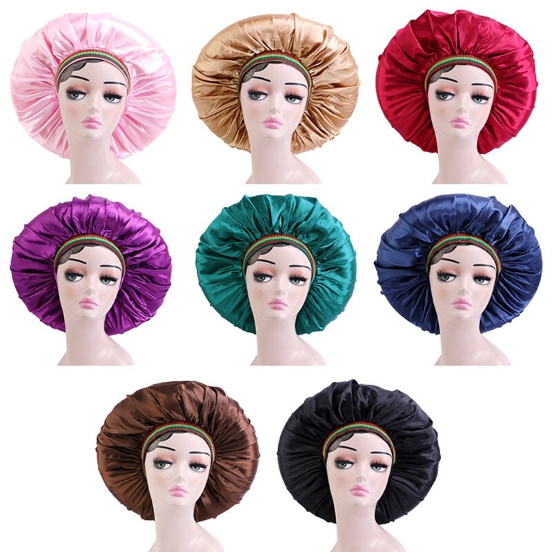 Fascia per capelli a larga in unita in raso stile etnico cappello da sonno stile capelli avvolgente turbante cappello