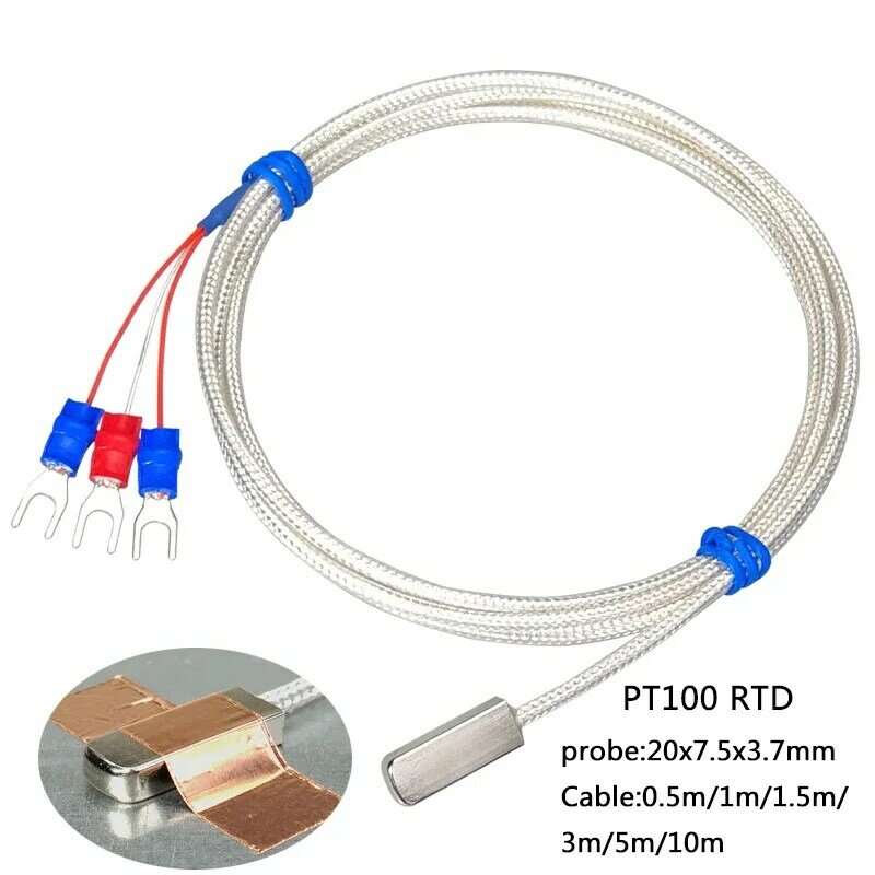 Parche de medición de superficie de acero inoxidable PT100, Sensor de temperatura, Cable blindado de 1-20m, 3 cables de resistencia térmica