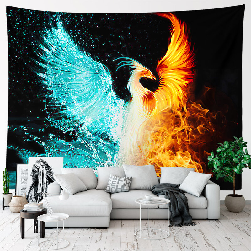 Fire Phoenix Tapestry แขวนผนังห้อง Deco เปลวไฟ Flying Bird Art ผ้าขนาดใหญ่ Aesthetic Tapestry ห้องนอน Dormi ตกแต่งบ้าน