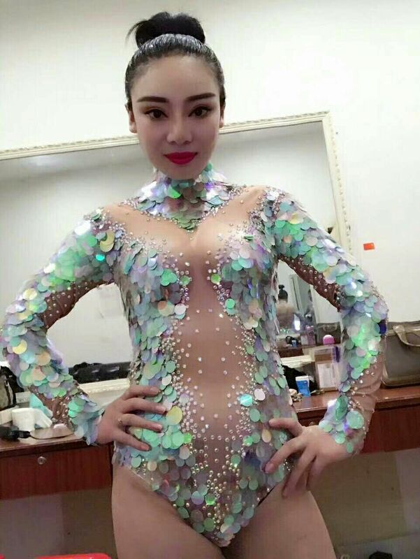 Sexy Jumpsuit Diamond Sequin Stitching Bodysuit Stage Outfit DJ Nightclub Fake Mermaid Jazz Dance Clothing Stage Outfit Custome
