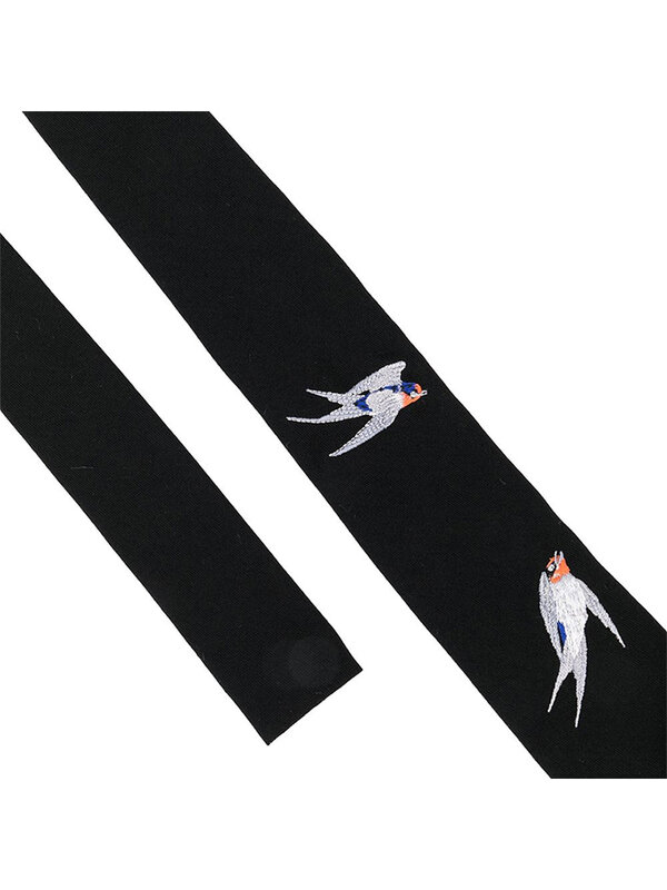 Flying Swallow Embroidery yohji tie clothing accessory Unisex dark style yohji yamamoto tie for man yohji ties for womens