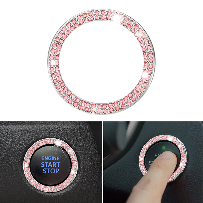 Car Engine Start Stop Decoration Rings Bling Car Interior Accessories For Women Shiny Push To Start Button Sticker Rings For Key