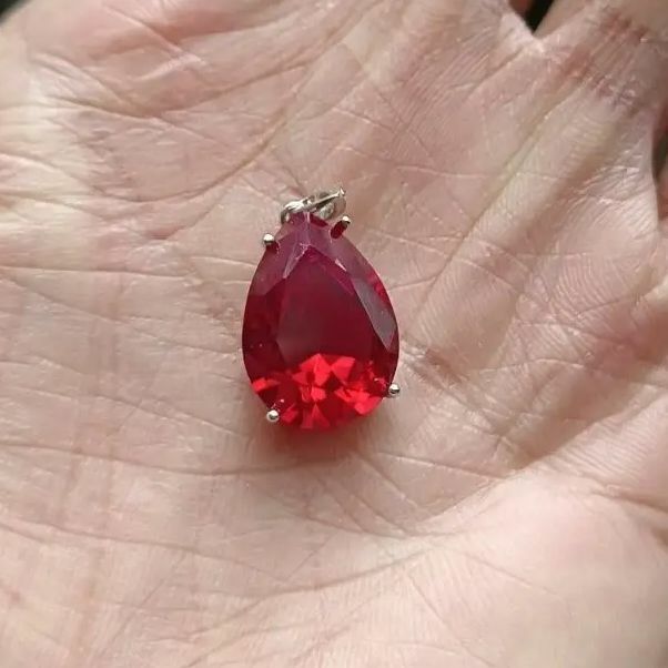 Ciondolo rubino corindone rosso per donna 925 argento oro rosa 13x18mm gemma