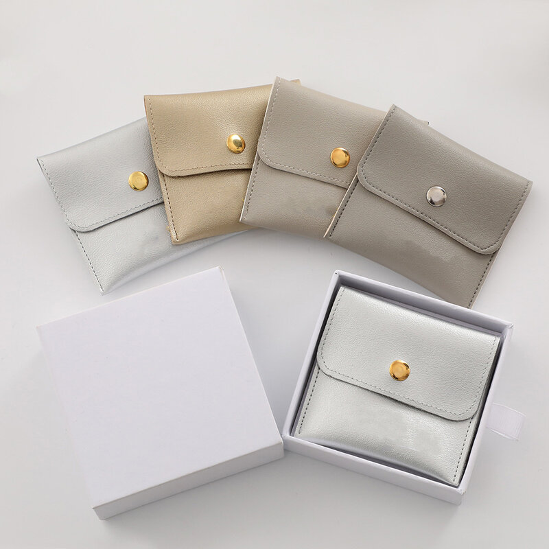 Bolso de cuero sintético para joyería, bolsa de almacenamiento con hebilla para collar, anillo, pulsera, organizador de joyas, 8x8cm