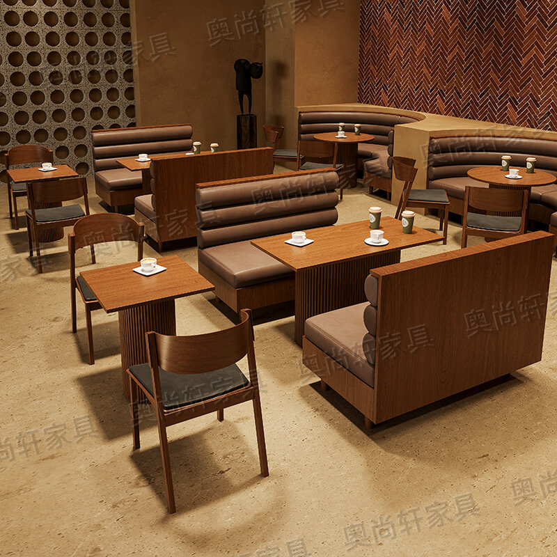 Sofá con asiento de tarjeta para cafetería, mesa y silla de catering comercial, combinación de restaurante, bar, tienda de té con leche, recep de ocio de madera maciza