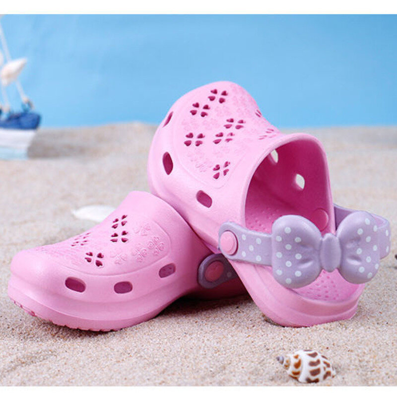 Детские садовые туфли с бантом для девочек, летние дышащие детские пляжные тапочки принцессы из ЭВА, мягкие аксессуары, Нескользящие Детские тапки для сабо