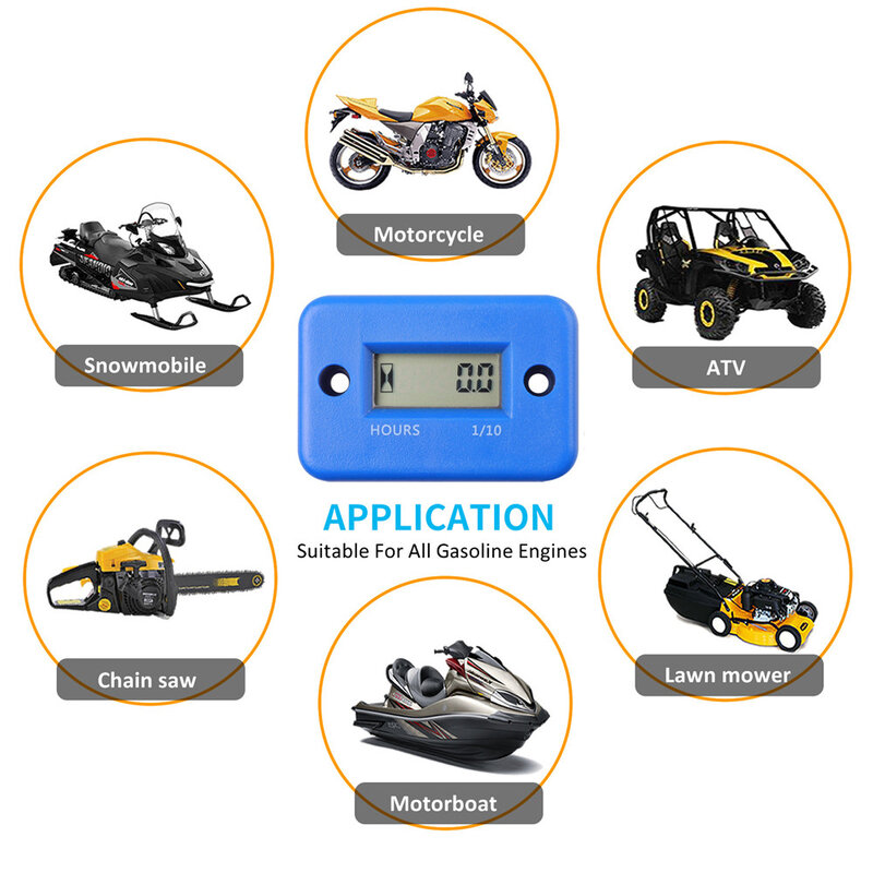 Водонепроницаемый цифровой счетчик моточасов, ЖК-дисплей, для квадроциклов, мотоциклов, снегоходов, бензиновых лодок, генераторов велосипедов