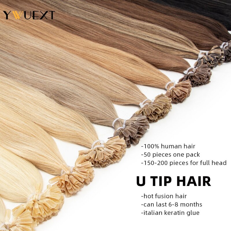 YWUEXT 12 "-24" Blonde Fusion U Tip Hair Extensions Machine Remy Nail U Tip cheratina Hair On Glue 50 pz/pacco Natural Staright Hair