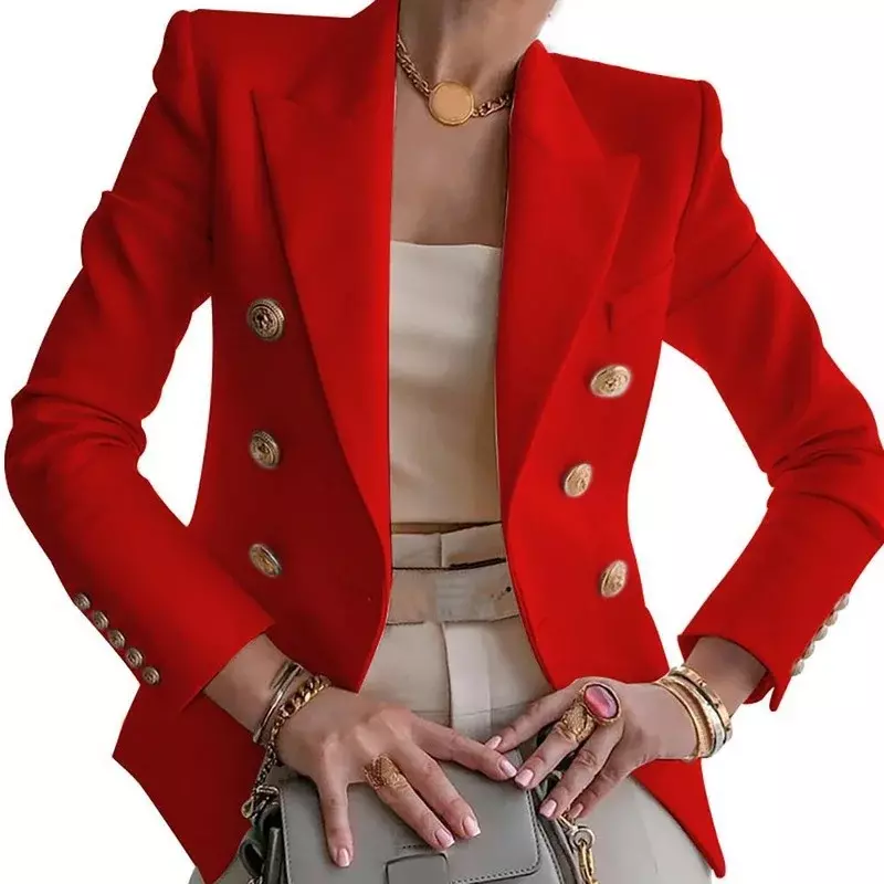 Kobiety dwurzędowe jednolite kolorowe formalne marynarki biznesowe garnitury 2021 jesienna marynarka wąski płaszcz marynarka damska blezery na co dzień