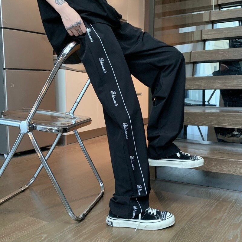 Vitality-Pantalones informales de seda de hielo para hombre, pantalón de cintura elástica con cordón y letras, holgado y sencillo, Verano