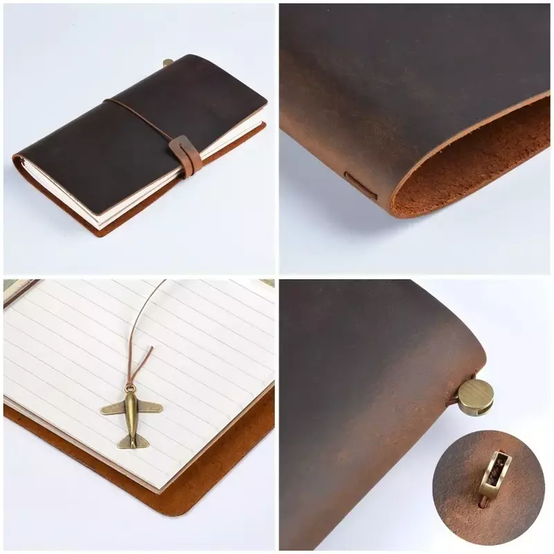 Moterm-Cuaderno de Cuero 100% genuino hecho a mano, diario Vintage de piel de vaca, cuaderno de bocetos, planificador, cubierta de cuaderno de viaje TN, gran oferta