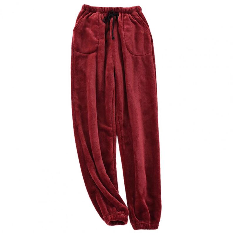 Chic Comfortable Sleeping Clothes Winter Pants Solid Color Drawstring Men Pajama Pants Straight Homewear Garment