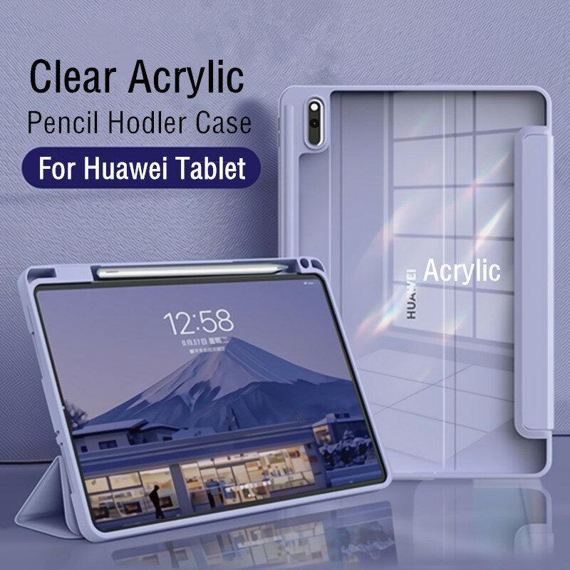 เคสอะคริลิคใสสำหรับ Huawei matepad 11.5อากาศ2023 11 10.4 Pro 11 10.8ฝาครอบที่วางดินสอสำหรับ Honor Pad V6 V7เคสขนาด10.4นิ้ว