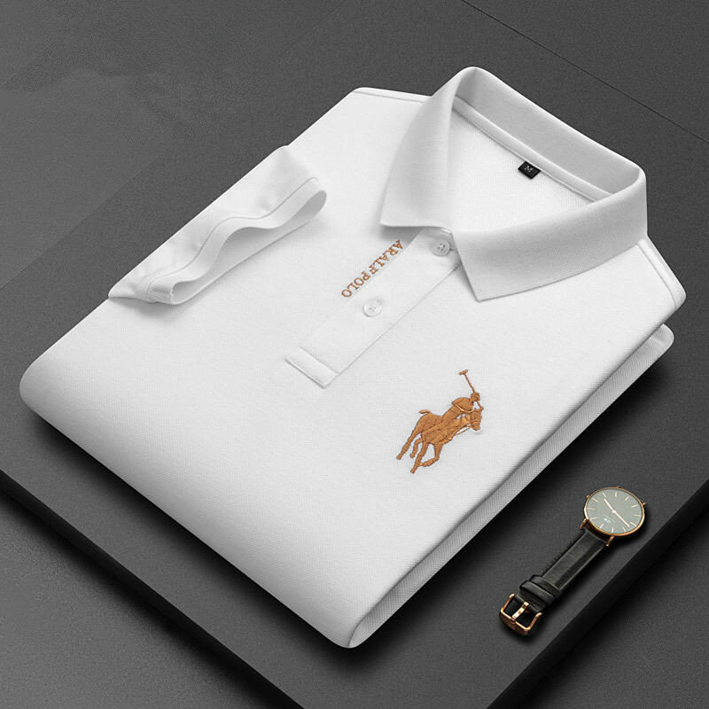 Camisa polo de meia manga lapela masculina, camiseta casual de negócios, bordada, nova moda, verão, 2024