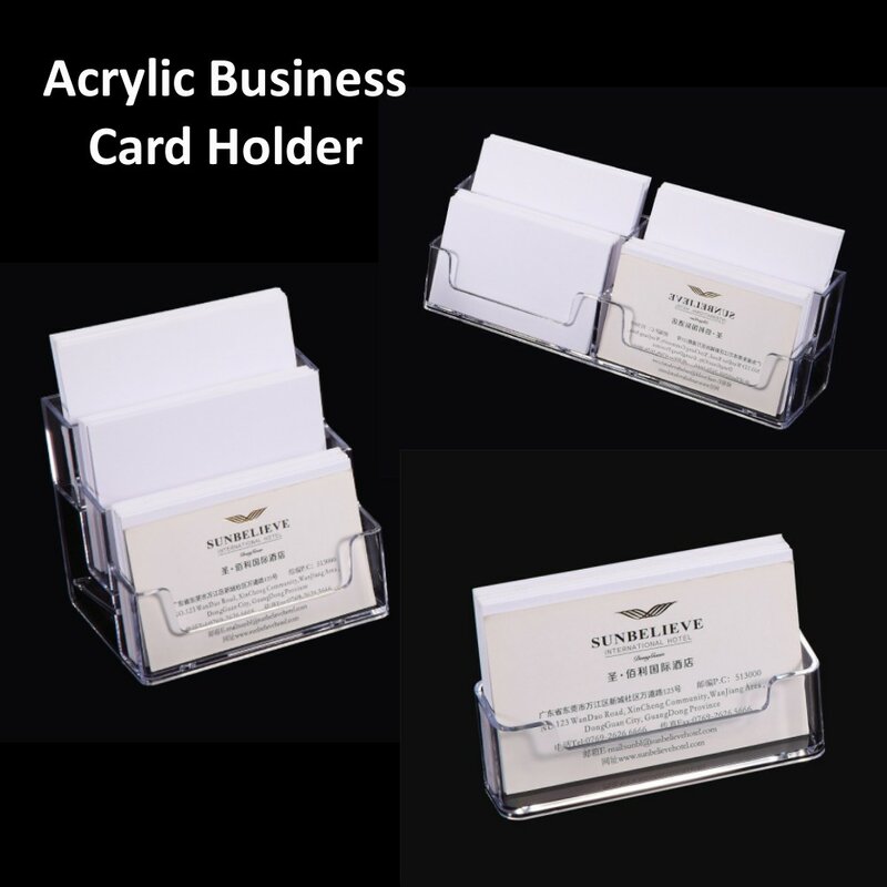 Clear Desk Shelf Box Storage Display Stand Acrylic Plastic Transparent Desktop Business Card Holder Location Card Organizer