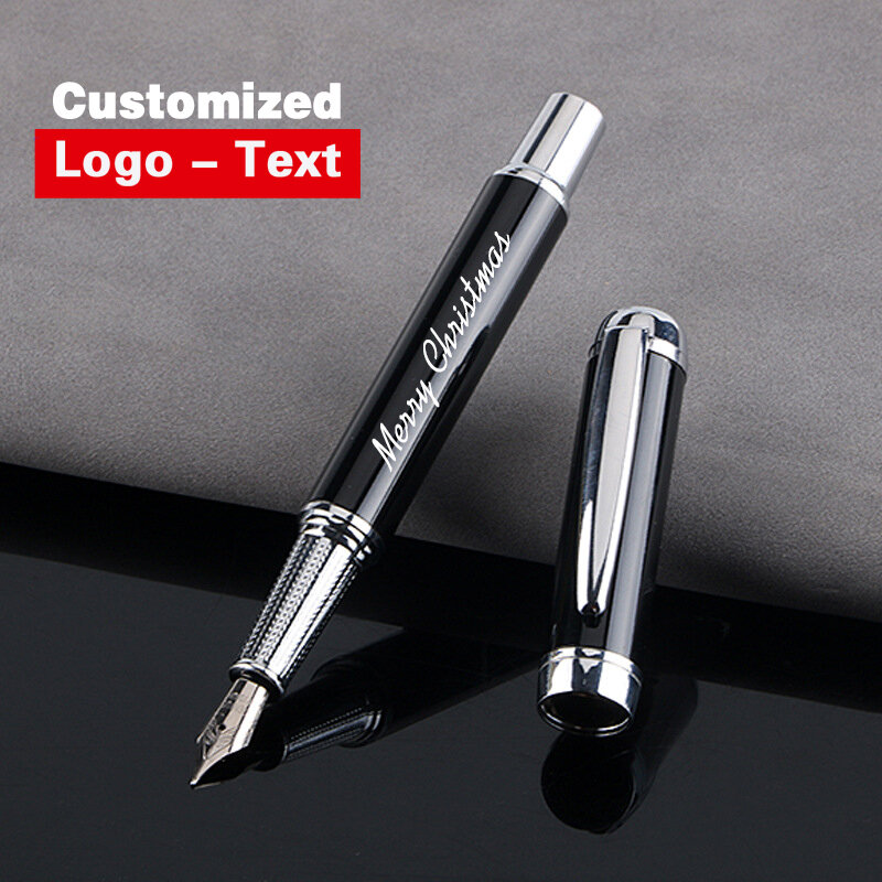 Penna stilografica in metallo di lusso nero 0.5mm scrivi pennini fissi per la scuola dell'ufficio personalizzato Logo nome penne regalo per la scrittura