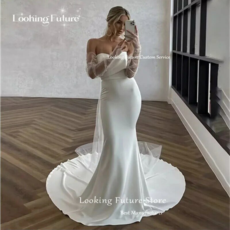 Vestido de casamento branco longo simples sereia, querida, plissado formal, sem mangas, vintage, sem costas, botão, vestido de noiva, sexy, 2024