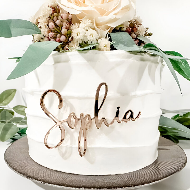 Hiasan atas kue tanda nama akrilik, hiasan atas kue kustom, kartu tempat pernikahan, atasan kue ulang tahun unik