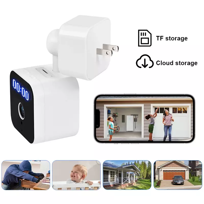 WiFi Plug in Security Camera IR Night Vision 1080P HD APP Control for Baby/Pet/Dog Motion Detection with Digital Clock TuyaSmart