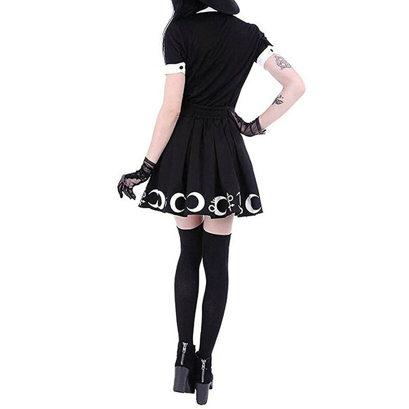 Women Gothic Punk Witchcraft Moon Spell Pleated Mini Skirt Faldas Gothic Kawaii Big Size Mini Short Skirt Korean Fashion