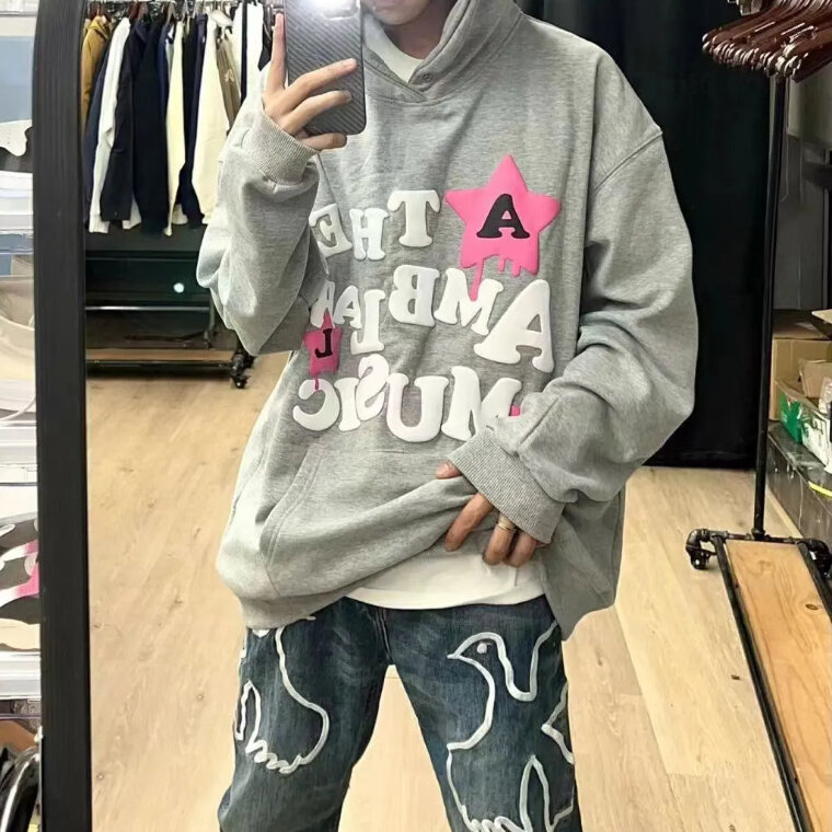 Hoodie Cetak Berbusa 3D Harajuku Baru Hoodie Huruf Bintang Sweatshirt Wanita Pakaian Streetwear Pasangan Y2k Ukuran Besar Pakaian Wanita Gothic