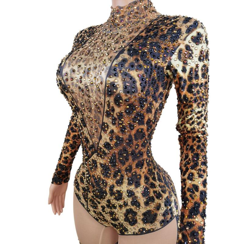 Streetwear Luipaard Print Sexy Bodysuit Gedrukt Een Stuk Outfit Vrouw Algehele Lange Mouwen Vrouwen Jumpsuit X2206009