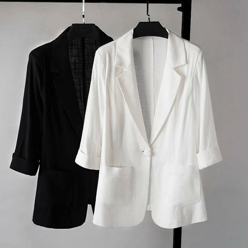여성용 라펠 세트 코트, 싱글 단추 세트 코트, 세련된 여성용 슬림핏 라펠 세트 코트, 3/4 소매 싱글 코트, 여름