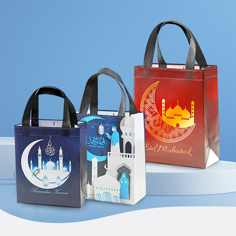 ถุงของขวัญถุงบรรจุภัณฑ์ขนมคุกกี้ลูกกวาดแบบนอนวูฟเวนอุปกรณ์ Eid Mubarak งานเทศกาล