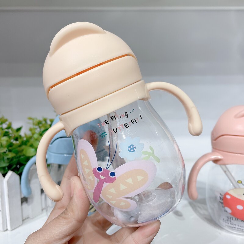 아기 물컵 빨대 귀여운 질식 방지 유치원 어린이 물컵, 중력 공 덕빌 컵, 유아 마시는 컵