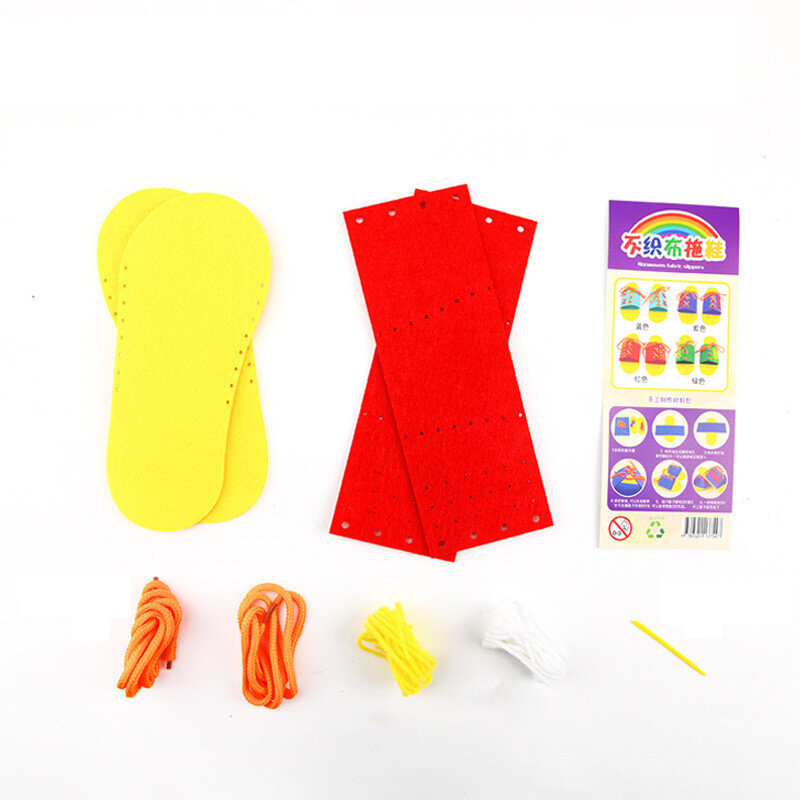 2 Stück DIY Vlies hand gefertigte Hausschuhe binden Schnürsenkel Training Kindergarten kreative handgemachte Lehrmittel Kinder Bildung Spielzeug